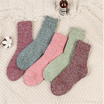 5 Párů Nových Zimních Dospělé Zahuštěný Teplé Králík Vlněné Směsi Ponožky Candy Barva Ženy Ponožky Módní Snow Ponožky Ženy