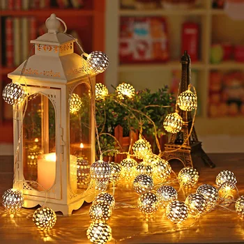 LED Solární Řetězec Světla Marocké Kovové Koule Lampa Vodotěsné celém Světě Víla Světla Venkovní Duté Trávník Lampa Svatební Domů Vánoční Výzdobu