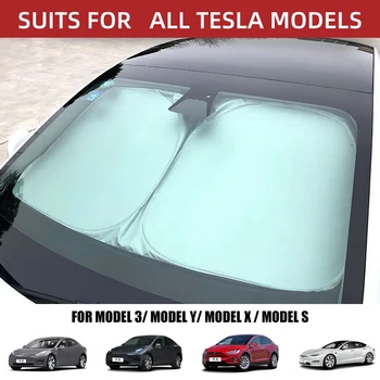 Čelní Sklo auta Sluneční clona Kryt Sluneční Ochrana Stříbra Potažené Tkaniny Přední Okna Opalovací krém pro Tesla Model 3 Y X S Příslušenstvím