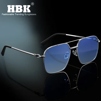 HBK Nový Módní Náměstí Velký Rám Pánské sluneční Brýle Kovové Vintage Vysoce Kvalitní Ženy Sluneční brýle Retro Double Bridge Brýle Muži