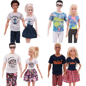 2 Ks/Sada Módní Denní Nošení, Ležérní Pár Doll Šaty Pro Barbie Panenku Příslušenství Chlapec, Dívka Oblečení, Hračky Pro Ken Doll Příslušenství