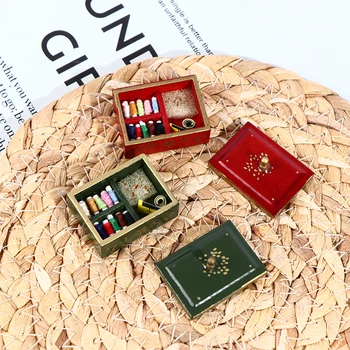 Nejlepší Prodej 1:12 Miniaturní Šicí Box Víko Sada Nástrojů Toolbox Šperky Box Domeček Pro Panenky Dárkové Krabičce