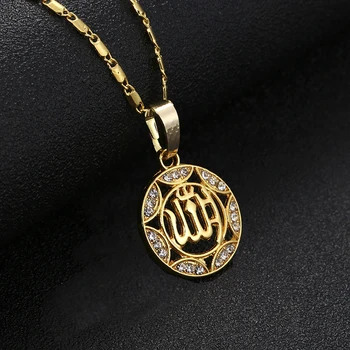 Kulaté Zlaté/Stříbrné Barvy klasické Muslimské Alláh Šperky Náhrdelník Pro Ženy A Muže Imitace Crystal Náhrdelník Náboženské Muslimské Šperky