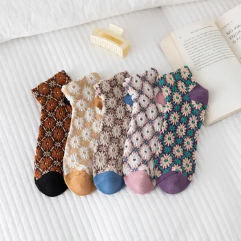 Nové 2023 Etnické Květinové Výšivky Žena Ponožky Harajuku Retro Bavlny Krátké Ponožky Ženy, Dámy, Ženy Jemné Low Cut Kotník Ponožky