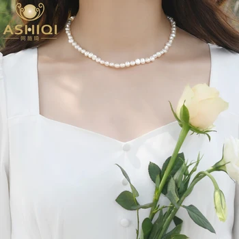 ASHIQI Přírodní Sladkovodní Perlový Barokní Náhrdelník 925 Sterling Silver Pearl Náhrdelník Svatební Šperky Ženy