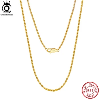 ORSA ŠPERKY, Luxusní 18K Zlaté Barvy Lano Řetěz Náhrdelník Pro Ženy Muži Módní 925 Stříbrný Diamond-Cut Krk Řetěz Jemné Šperky SC29