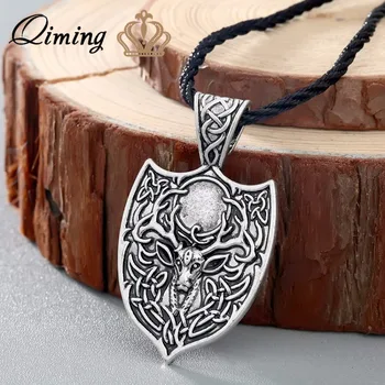 QIMING Legendární Viking Jelen Retro Náhrdelník Aegishjalmur Amulet Náhrdelník Sekira Viking Nordic Talisman Punk Šperky