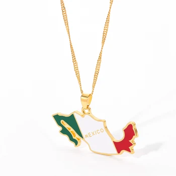 Mexiko Mapa Zlaté Barvy Smalt Přívěsek Náhrdelníky pro Ženy, Šperky Mexico Flag Náhrdelník Mexické Náhrdelník Vlastenecké Dary