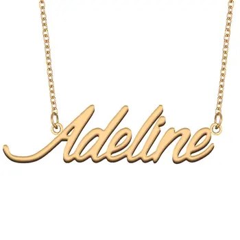 Adeline Štítek Náhrdelník pro Ženy, Šperky z ušlechtilé Oceli Pozlacené Název Řetězce Přívěsek Femme Matky Přítelkyně Dárek