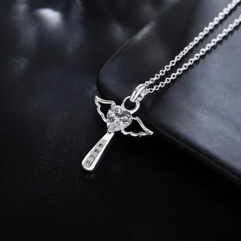 Módní značka 925 Sterling Silver Náhrdelník Pro Ženy luxusní Svatební Šperky angel crystal cross přívěsky řetězce neckalce