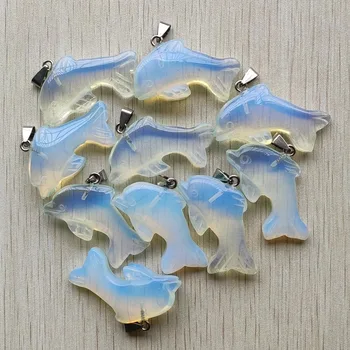 Velkoobchod 10pcs/lot módní kvalitní opalite kamene vytesaný Dolphin přívěsek tvaru pro šperky příslušenství tvorby doprava zdarma