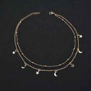 JCYMONG Nové 38+5 cm Zlatá Stříbrná Barva Korálky Řetěz náhrdelník Náhrdelník Pro Ženy Módní Hvězda Moon Přívěsek Náhrdelník 2020 Šperky Dárek