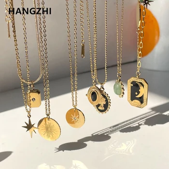 HangZhi 2021 Nový korejský Módní Vintage Náhrdelníky Zlatá Barva Vody Drop Hvězda Přívěšek Náhrdelník pro Ženy, Šperky z ušlechtilé Oceli