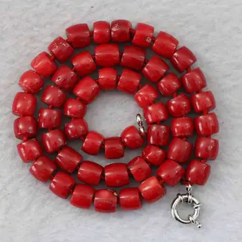 Hot Prodej Přírodní Red Coral 8-10mm Nepravidelné Krychle Abacus Rondelle Korálky Šperky Náhrdelník Vysoce kvalitní Dárky 18inch B1023