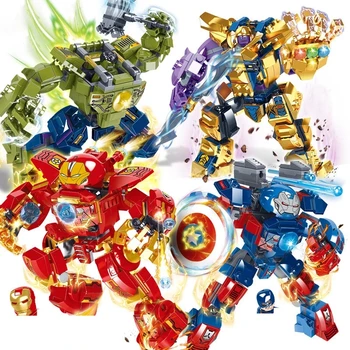 4 V 1 Ninja Marvel Avengers Iron Man, Hulk Thanos Modré Kapitán Akční Obrázek Hračky, Stavební Blok Sestavit Legoboys Dárek