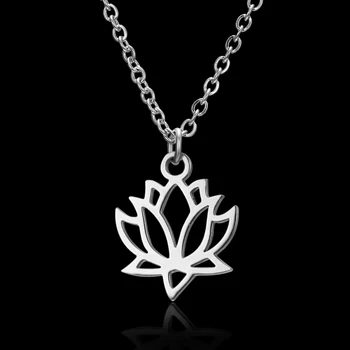 Rinhoo Módní Stříbrné Barvy Z Nerezové Oceli, Květina, Lotus Tvar Náhrdelník S Přívěskem Jóga Čakry Náhrdelník Pro Ženy Šperky Dárek