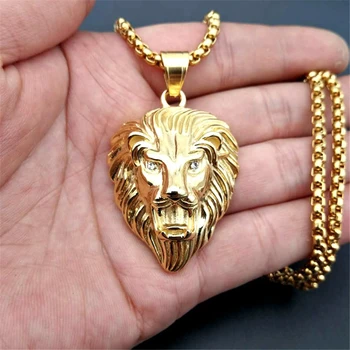 Pánské Hip Hop Šperky Ledový, Zlaté Barvy Móda Bling Bling Lion Head Přívěsek Muže Náhrdelník Zlaté Barvy Pro Dárek/dárek