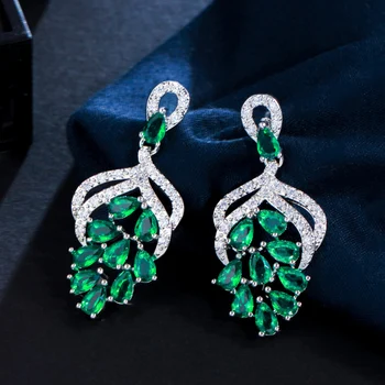 Ručně vyráběné Luxusní Velký Vrácení Hroznový Květ Tvaru Micro Vydláždit Royal Modrá Zelená Kubický Zirkon Kameny Náušnice pro Ženy CZ142