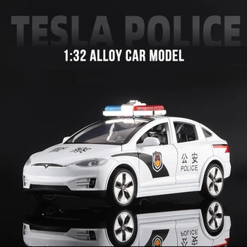 1:32 Tesla MODEL X Policie Slitiny Model Auta Diecasts & dětská Vozidla Hračky, Auta, Doprava Zdarma Pro Děti Dárky na Vánoce, Hračka