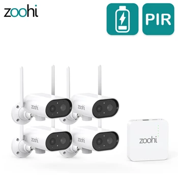 Zoohi Dohled Wi-fi Bezpečnostní Kamera Kit Bezdrátové připojení PTZ Baterie Fotoaparát S Solární Panel Mini NVR Systém PIR Inteligentní Detekce