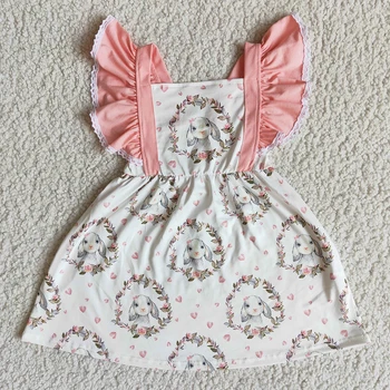 nové příjezdu valentine dívky šaty dívka princezna šaty s roztomilý vzor letní šaty flutter sleeve