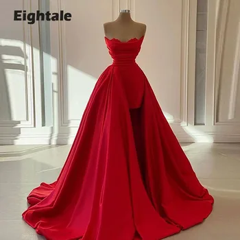 Eightale Červené Dlouhé Večerní Šaty s Odnímatelným Vlak Formální Šaty Ženy Party Srdíčko Satén Vestidos De Fiesta Šaty na Ples