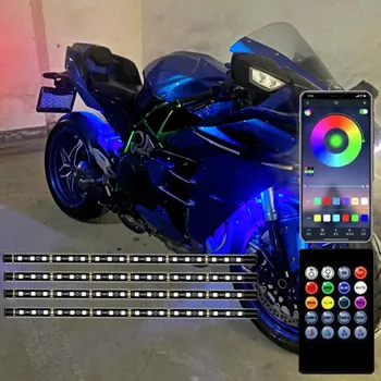 12V Motocyklové LED Světlo Kit RGB APP Ovládání LED Pásků Motocykl Pod Záře Světlo Neon Dekor Lampa Pro Harley Honda Kawasaki