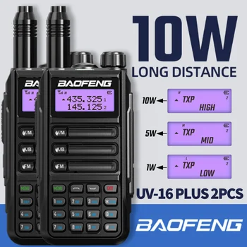 2KS BaoFeng UV-16 PLUS 10W Profesionální Vysílačky Typ-C Nabíječka Long Range Kapesní FM Vysílač Dual Band 2 Způsob Rádio