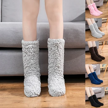 Dámská Zimní Ponožky Plus Zahustit Teplé Měkké Bavlněné Ponožky Domů Non-Slip Ložnice Boty Vánoční Dárek Pletené Pokoje Podlaha Spát Ponožky
