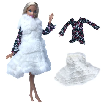 NK Doll Oblečení Módní Bílý Plášť +Denní Tisk Šaty Ležérní Oblečení Pro Panenku Barbie Doplňky, Holka, Dar