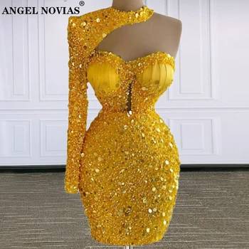 Sexy Mini Zlaté Krystaly Koktejlové Šaty 2022 Sladké 16 Párty, Ples, Maturitní Šaty Robe De Princesse