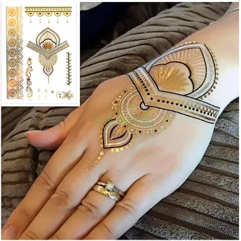Dočasné zlaté stříbrné tetování nálepka Indický styl tetování ruky tělo umění flash tetování vložit make-up dívka vodotěsné falešné tetování