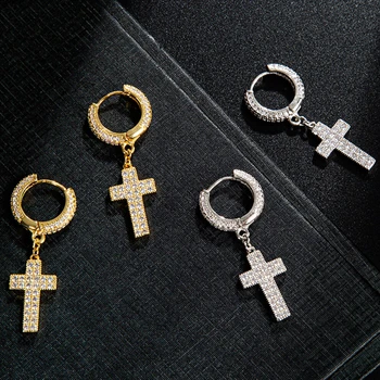 Klasické Křesťanské Hip Hop Bling Ledový, Zirkony Křížové Náušnice Kapka pro Muže, Ženy Rock Náboženské Amulet Šperky
