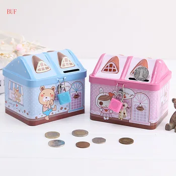 BUF Hot Prodej Děti Dům Piggy Box Kreativní Děti, Dárek k Narozeninám Hotovosti Ukládání Mince Box Roztomilé Dítě Ornament Peníze Box Se Zámkem