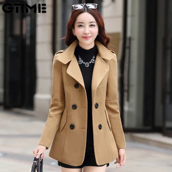 Módní Zimní Bunda Ženy Dvojí Breasted Krátký Vlněný Kabát Plná Barva korejské Slim Ženské Vlněné Sako Plus Velikost #ZYNWY-421
