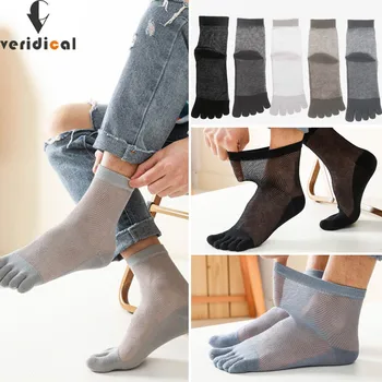 Letní Tenké Pět Prstů Ponožky Pánské Transparentní Anti-Bakteriální,Prodyšný Měkké Elastické Krátké Ponožky S Prsty Sokken Módní