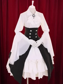 Vícebarevná Lolita Šaty Tlačítek Stupňová Bavlněné Šaty