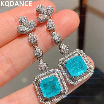 Laboratoř Drahokam Diamond Emerald Cut Ruby Tanzanite Paraiba Turmalín Náušnice Stříbro 925 Pin Svatební Šperky Dárek pro Ženy
