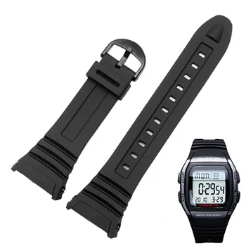Silikonové Watchband pro Casio 3239 W-96H-1A, 2A 9A Elektronické Hodinky Věnované Popruh Černé Pánské Sportovní Vodotěsné Gumový Náramek