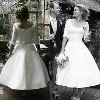 Vintage Tea-délka 1920 Svatební Šaty s Půl Rukáv 2022 Plus Velikosti Křídla Pás Country Garden Krátké Beach Svatební Šaty
