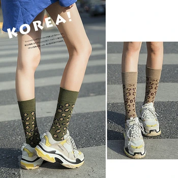 Nové Ženy Módní Dlouhé Ponožky Bavlna Leopard Barva Nové Módní Jarní Ponožky Ženy Tištěné Novinka Módní Lady Bavlněné Ponožky Holka