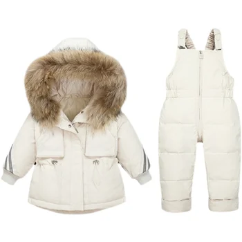 Zimní Děti Oblečení Sady Sníh oblek Bundy + Kombinézy 2ks Set Baby Boy Dívky Kachna Dolů Kabáty Batole Dívka v Zimě Oblečení