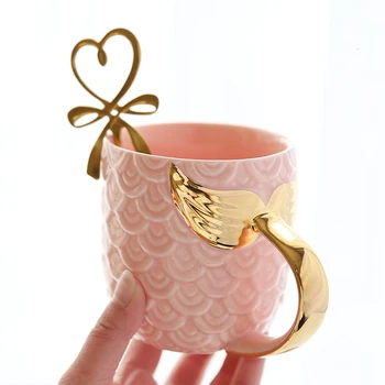 NOVÉ Kreativní Zlatý Mořská panna Hrnek na Kávu Keramické Ráno Šálek Mléka Cestování Čajový Šálek Christms Dárek Pro Přítelkyni Nádobí Home Decor