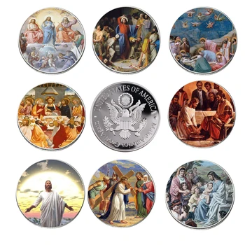 8ks/set 999.9 Stříbrný Pozlacený Ježíš Stříbrná Mince Domácí Dekorativní Křesťanské Pamětní Minci