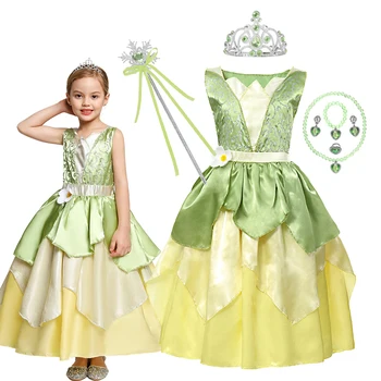Princezna Tiana Šaty Děti Halloween Oblečení Dospívající Dívky Princezna Prom Cosplay Vánoční Párty Kostým