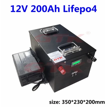 GTK 12v 200Ah Lifepo4 Baterie Vestavěný BMS 12,8 V pro Táborníky Napájení EV Solární Skladování Karavan+10A Nabíječka