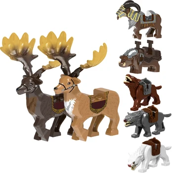 10PCS NOVÉ Středověké Století Elfí Rytíř Postava Elk Mount Stavební Blok Kančí Vlk Loď Zvířecí Model Vánoční Hračka Dárek D302