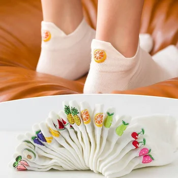 Ležérní Pevné Bílé Ponožky Ženy Výšivky Ovoce Avokádo, Jahody, Meloun, Banán Krátké Ponožky Letní Kotníkové Ponožky Harajuku
