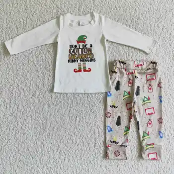 GLP0078 děti vánoční bílá dlouhý rukáv top a kalhoty 2pieces set s letter design