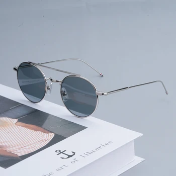 2021 módní Hvězda stejném stylu Thom Vintage Slitiny sluneční Brýle Retro Kolo Kovové Brýle Rám pro muže a Ženy Modré čočky